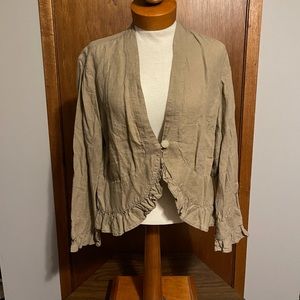 J. Jill Woman's Neutral Linen Cardigan With Ruffle Size Large Petite